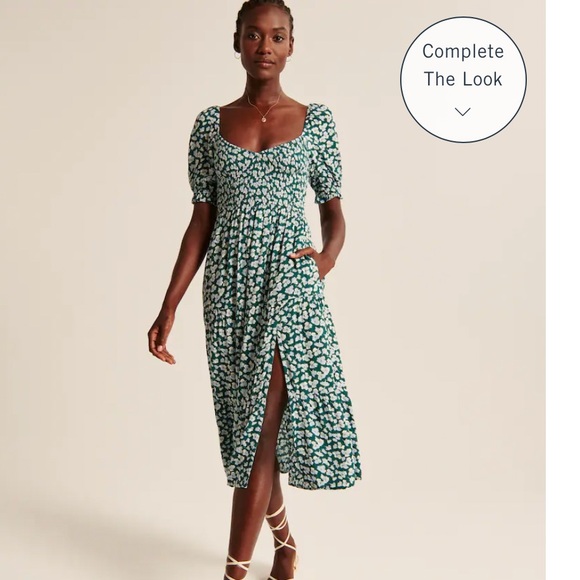 Abercrombie & Fitch Women’s Green Floral Print Short-Sleeve Smocked Midi Dress - Picture 8 of 10